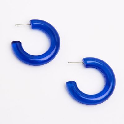 Boucles d'oreilles métal dore créole plexi bleu