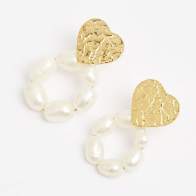 Boucles d'oreilles acier puce heart et petite goutte en perles d'eau