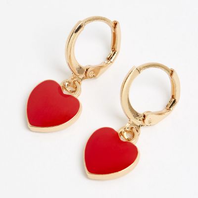 Boucles d'oreilles métal petite créole avec heart rouge dorés
