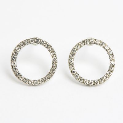 Boucles d'oreilles métal anneau strasse argenté