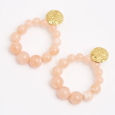 Boucles d'oreilles acier dore goutte avec perles couleur corail pastel